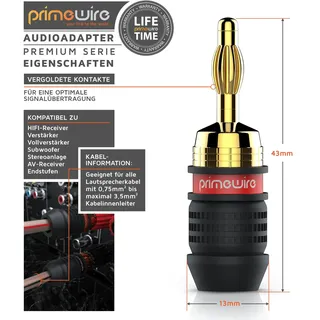 Primewire Audioadapter Bananenstecker für Kabel bis 3,5mm2 für Verstärker, HIFI-Receiver uvm.