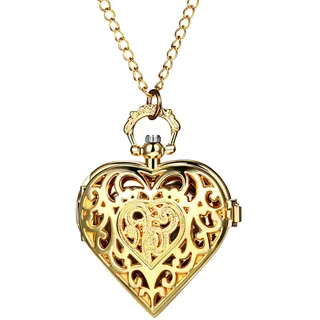 Avaner Taschenuhr Herz Form Design Uhr Damen Analog Quarzwerk Uhr Hohl Flügel Medaillon mit arabische Ziffern Silber für Damen Frauen als Muttertag Weihnachten Geschenk