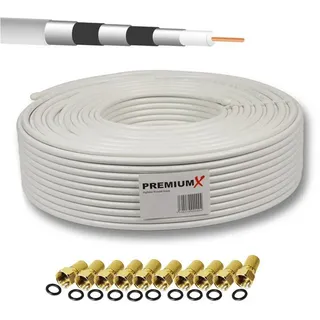 PremiumX 25m BASIC PRO Koaxialkabel 135dB 5-fach SAT Koax-Kabel Antennenkabel DVB-S / S2 DVB-C DVB-T BK Anlagen 10x F-Stecker