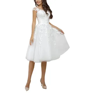 Beyonddress Damen Spitze Brautkleider Kurz Hochzeitskleid Appliques Standesamt Brautmode Brautkleider(Elfenbein) - 44