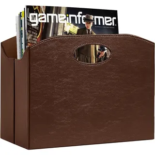 Neateam Zeitungsständer Modern Zeitschriftensammler, PU Leder Zeitschriftenständer mit Griff, Faltbarer Zeitungskorb Zeitungshalter Robust und Langlebig für Büro, Zuhause und Wohnzimmer - Braun