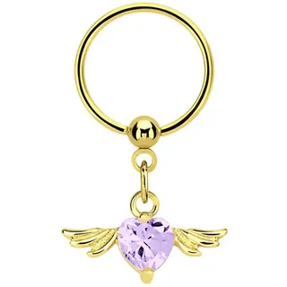 Intimpiercing ADELIA ́S "Piercing  Intimpiercing ", Damen, Gr. 10, lila, Chirurgiestahl, Piercings, Intimpiercing Ring PVD Gold Anhänger mit Flügel und Herz