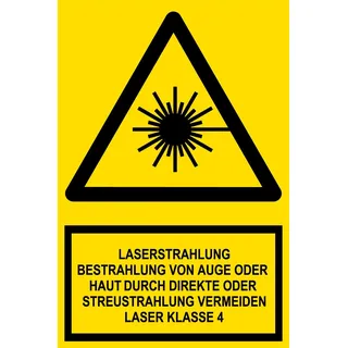 Warnschild aus Kunststoff - Laserstrahlung Bestrahlung von Auge oder Haut durch direkte oder Streustrahlung vermeiden Laser Klasse 4-30 x 45 cm