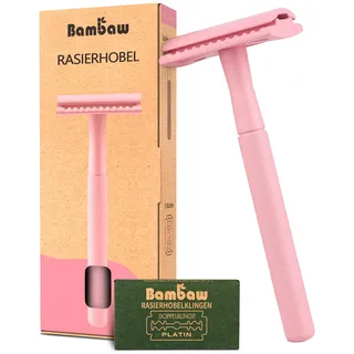 Bambaw Rasierhobel Damen mit 5 Rasierklingen Rasierhobel, Metall Nassrasierer Damen mit Rutschfestem Griff, Sicher & Wiederverwendbar, Geeignet für Alle Hauttypen (Pink)