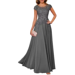KURFACE Spitzen-Applikation, Brautmutter-Kleider für Damen, Chiffon, Flügelärmel, formelles Abendkleid, grau, 48 - 46 Große Größen