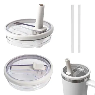 Ersatzdeckel Stanley Cup,2 Stück Stanley Cup Deckel für 40oz Becher mit 2 Trinkhalmen,Stanley Flip Straw Deckel,Auslaufsicherer Wasserdichter Dichter Stanley Cup Lid,Stanley Cup Deckel Ersatz (Weiß)