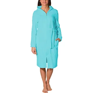 Aquarti Damen Bademantel Morgenmantel mit Reißverschluss Lang, Farbe: Türkis, Größe: XL - XL