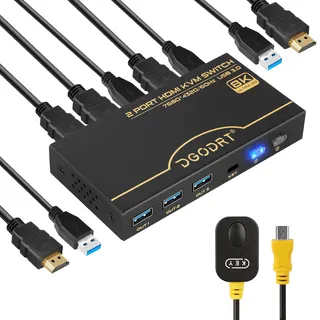 KVM Switch 4K 120Hz / 8K 60Hz, HDMI 2.1 USB 3.0 Switcher für 2 PC Computer 1 Monitor, die Tastatur, Maus gemeinsam nutzen, mit 2 USB Kabeln und 2 HDMI Kabeln