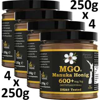 Bee Natural MGO 600+ 1000g Manuka Honig in einem umweltfreundlichen Echtglasgefäß aus nicht gefärbtem Glas * Premium Monofloral Neuseeland Manuk...