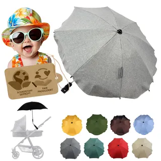 Sonnenschutz universal Sonnenschirm für Kinderwagen Buggy (mel hellgrau) | UV Schutz 50+, Universalhalterung, biegsamer Schirm, für Rund- und Ovalrohre, verstellbar