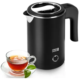 Lebenlang Wasserkocher Reisekocher, Schwarz 0.5 Liter 600 Watt, mit Edelstahlgehäuse