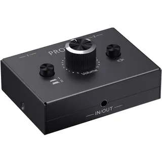PROZOR Bidirektionaler Audio-Umschalter 3.5mm Audio Umschalter Audio Wahlschalter 2(1) IN-1(2) Out mit Lautstärkeregler, 3,5 mm Kabel für Computer, Fernsehgeräte, Lautsprecher