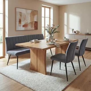 Mendler Esszimmer-Set HWC-K16, 2er-Set Stuhl+Sitzbank Esszimmergruppe Sitzgruppe Samt Metall ~ dunkelgrau