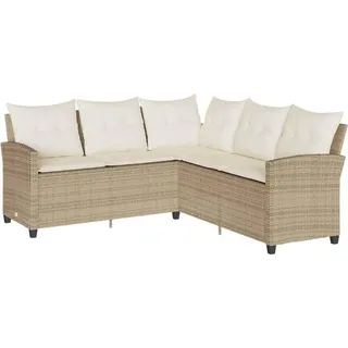vidaXL L-förmiges Couchsofa mit Kissen Beige Polyrattan