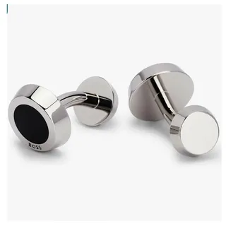 BOSS Manschettenknöpfe Set BOSS Simony Manschettenknöpfe neu, 50495133, BOSS Gravur schwarz|silberfarben