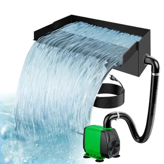 IGTOPS Teich Wasserfall für Gartenteich, Schwarz Edelstahl Teichwasserfall Set 45W 3000 L/H Teichpumpe mit Wasserfall Deko, für Garten Patio Terrasse Wasserwand Koiteich Außenteich (30 cm)