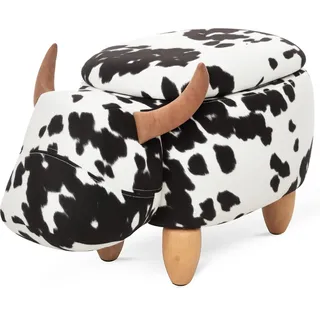Homcom Tierhocker, Dekohocker mit Stauraum, Polsterhocker mit Tier-Design, Schwarz+Weiß, 62 x 35 x 36 cm