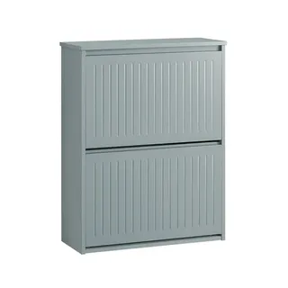 SoBuy Schuhkipper 61 x 81 x 26 cm mit 2 Klappen und verstellbaren Einlegeböden hellgrau