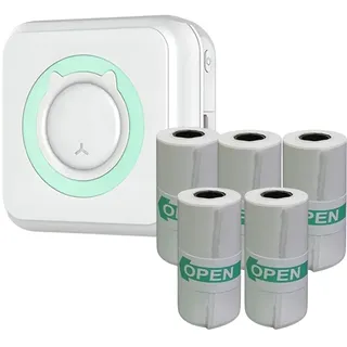 2er Set Tragbarer USB Thermodrucker für Smartphone, Mobiler Fotodrucker ohne Tinte und 5 Klebepapier Rollen - MINISTICKJOY - Weiß