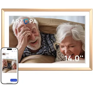 ARZOPA 14 Zoll Metall Digitaler Bilderrahmen Kostenloser Cloud Storage Unbegrenzt Fotos & Videos über App Teilen 1920 * 1200 FHD Touchscreen Elektronischer Bilderrahmen Geschenk für die Familie - D14