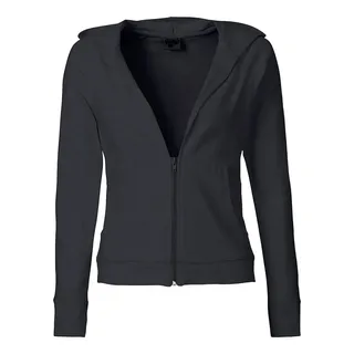 Langarm-Shirt Damen Slim Fit mit Kapuze Reißverschluss leichte Jacke fällt klein aus Schwarz L - L