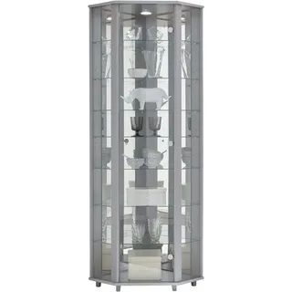 fif Möbel Eckvitrine FIF MÖBEL "TRIO Höhe ca. 172 cm, ink. Beleuchtung", silberfarben, Holzwerkstoff, Sicherheitsglas ESG, Schränke, Eckvitrine, Eckvitrine/Glasvitrine 1x Glastür, perfekt für Sammler, Sammlervitrine