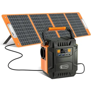 FlashFish 200W Tragbare Powerstation mit Solarpanel 100W, 172.8Wh Solargenerator mit LED Licht, 230V AC-Ausgang Reiner Sinuswelle, Notstromaggregat Akku für Camping, Reise, Abenteuer, Notfälle