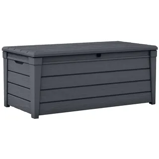 Keter Brightwood Gartenbox 455L - Aufbewahrungsbox mit Sitzfunktion für 2 Personen - Wetterbeständige Terrassenbox in Holzoptik Grau