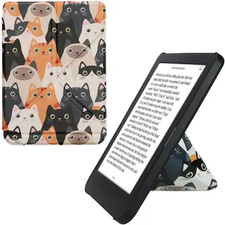 kwmobile Schutzhülle kompatibel mit Kobo Clara BW/Clara Colour/Tolino Shine (5) / Shine Color - Hülle Kunstleder - eReader Cover Case - Katzen Orange Schwarz Weiß