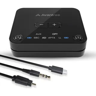 Avantree Audikast 3 - Bluetooth 5.3 Transmitter Sender für TV mit Optischem oder AUX-Audioausgang, aptX-Adaptive, Dual Link für 2 Kopfhörer und 30 Meter Reichweite