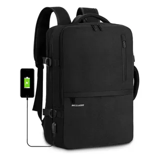 BECOJADDE Handgepäck Rucksack Flugzeug mit Laptopfach Business Laptop Rucksack Herren Arbeitsrucksack Reiserucksack Backpack für 17 Zoll Laptop, Schwarz