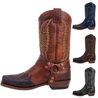 Generisch Cowboy Boots Herren, Mittelalter Schuhe Herren Wikinger Leder Cowboystiefel, Hoch Westernstiefel Cowboy Stiefel Männer Gothic Western Stiefeletten Mit Absatz Piratenstiefel Reitstiefel 44 - 45 EU