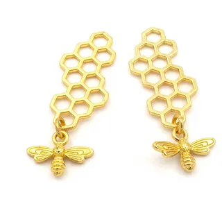 Vintageparts FACHHANDEL FÜR SCHMUCKZUBEHÖR Anhänger als Honigwabe mit Biene in Gold 2 Stück