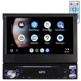 Creasono 1-DIN-Autoradio mit Apple CarPlay, Android Auto, 17,8-cm-Display, MP5