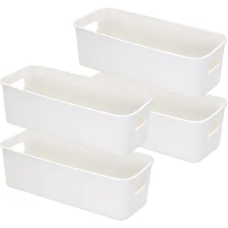 LYLIDIA 4 Stück Aufbewahrungsbox Klein Schmal 30cm, Kunststoffbox Organizer Box Aufbewahrung, Aufbewahrungskorb Kisten Schrank Schubladen Ordnungsboxen Basket Körbchen für Bad Küche (4 Stück Weiß)