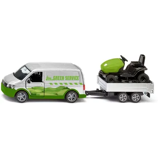 Siku 2005 - VW T6 mit Rasentraktor, Green Service, silber/grün, 280x75x48mm