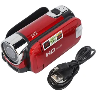 Handheld-Videocamcorder, 1080P 16MP DV-Kamera 16x Digitalzoom-Videokamera mit Drehbarem 2,7-Zoll-TFT-Bildschirm und USB-Kabel (Rot)