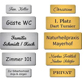 Klingelschild mit Gravur selbstklebend Namensschild Haustürschild Namensschilder für den Briefkasten Briefkastenschild personalisiert Willkommensschild Türschild, Modern, in silber und gold