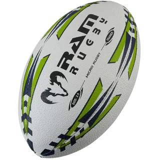 RAM Rugby – Micro Rugby Trainer Ball – Größe 2,5 – perfekte Starter Ball für Kinder (Alter 3–5) – Lime Grün/Marineblau – Super Qualität – Spaß und gute Übung