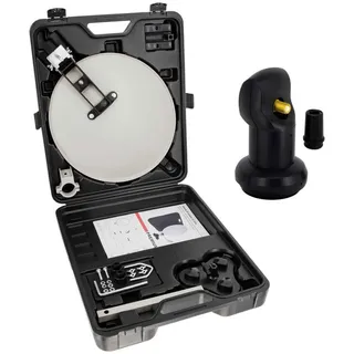 PremiumX Camping SAT Anlage Satellitenschüssel Single LNB Tischhalter Masthalter Saugfuß im Koffer Camp Zubehör