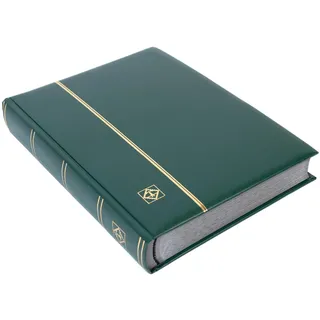 Leuchtturm Briefmarkenalbum, DIN A4, 64 schwarze Seiten, grün | Wattierter Einband, 9 Klarsichtstreifen pro Seite, doppelte Pergamin-Zwischenblätter, Doppel-Gelenk-Bindung