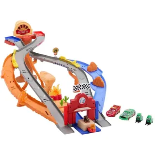 Mattel Disney Pixar Cars Radiator Springs Rennen & Retten Rettungsweg-Rennstrecke Spielset mit 4 Spielzeugautos