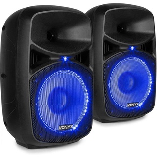 VONYX VPS082A, PA Lautsprecher Set mit LEDs, 400 Watt, 8 Zoll, Aktiv Party Lautsprecher Bluetooth, USB, SD, MP3, Karaoke Mikrofon, PA Anlage Komplettset, DJ Boxen mit Fernbedienung, Schwarz