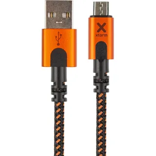 Xtorm Xtreme USB to Micro Cable (1,5m), Steckverbinder aus geflochtenem Nylonkabel, biegesicher, extra Robustes Material (33% Aluminium, 54% Nylongeflecht), Schwarz/Orange