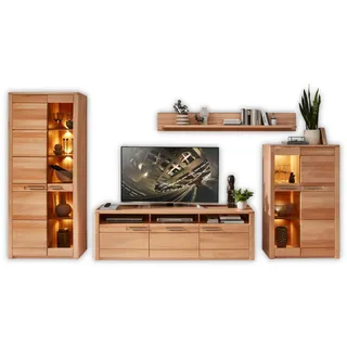 Stella Trading NATURE ONE Wohnwand Komplett-Set in Kernbuche teil-massiv FSC-zertifiziert - Moderne Schrankwand mit LED-Beleuchtung für Ihr Wohnzimmer - 390 x 203 x 45 cm (B/H/T)