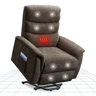 FLEXISPOT XL3 Pro Elektrischer Massagesessel mit Heizfunktion, Aufstehhilfe, USB-Anschluss, Fernbedienung und Seitentasche für Senioren (Braun) - Braun