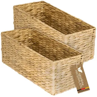 HMF Aufbewahrungskorb Badezimmer Korb geflochten aus Wasserhyazinthe Seegras 38 x 15 x 14 cm beige