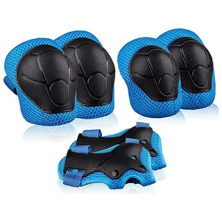 Powerwill Protektoren-Set Knieschoner Kinder Schoner Inliner Protektoren (6-tlg., Skateboard SchutzausrüStung Knie und Ellenbogenschützer), Schützer Inline Skates Kinder Knieschützer blau