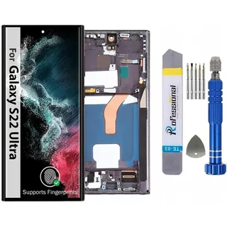 It'Go OLED HD (6.67 Inch) Display für Samsung S22 Ultra 5G S908 mit Fingerabdruck LCD Bildschirm Ersatz Touchscreen mit Werkzeug Schwarz mit Rahmen Hohe Qualität