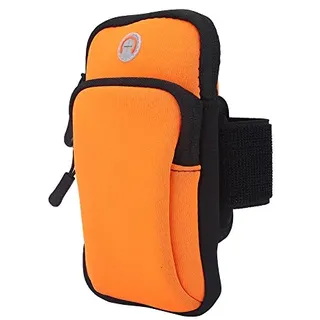 Armtasche, wasserdichte Neopren Arm Handgelenk Tasche Armband Handytasche für Handy Bis zu 6,0" Sporttasche zum Laufen, Joggen, Trainieren(Orange)
